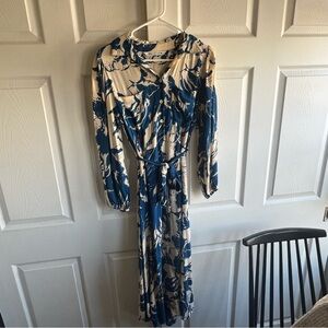 Zara Blue and Cream Long Sleeve Dress